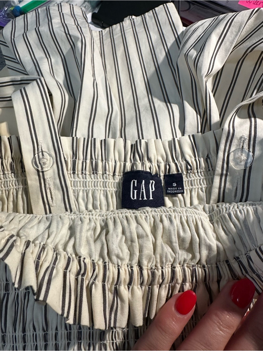Striped Smocked Midi Sundress in Cream and Charcoal - Picture 6 of 6